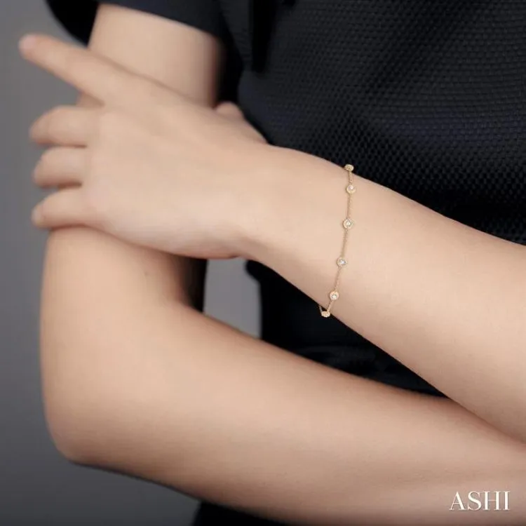 1.00 ctw Circular Mount Round Cut Diamond Station Bracelet in 14K Yellow Gold