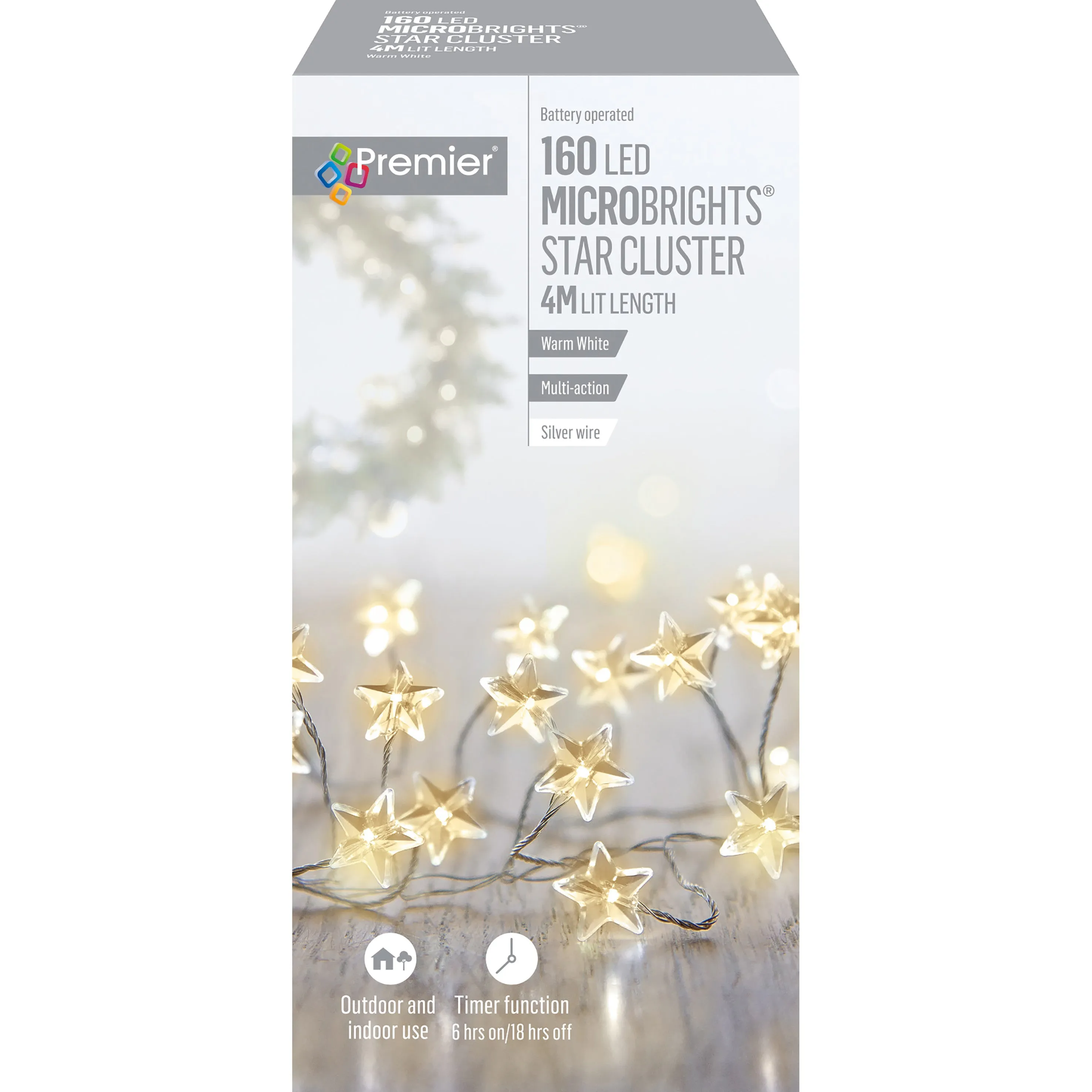 160 Battery Operated LED Multi Action MicroBright Star Cluster with Timer - Warm White