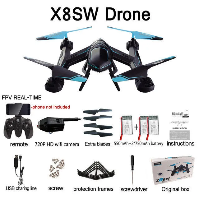 2017 New X8SW Wifi Drone RC quadcopter with 720p Wifi FPV HD camera Or 1080P HD Camera Headless Quad copter helicopter