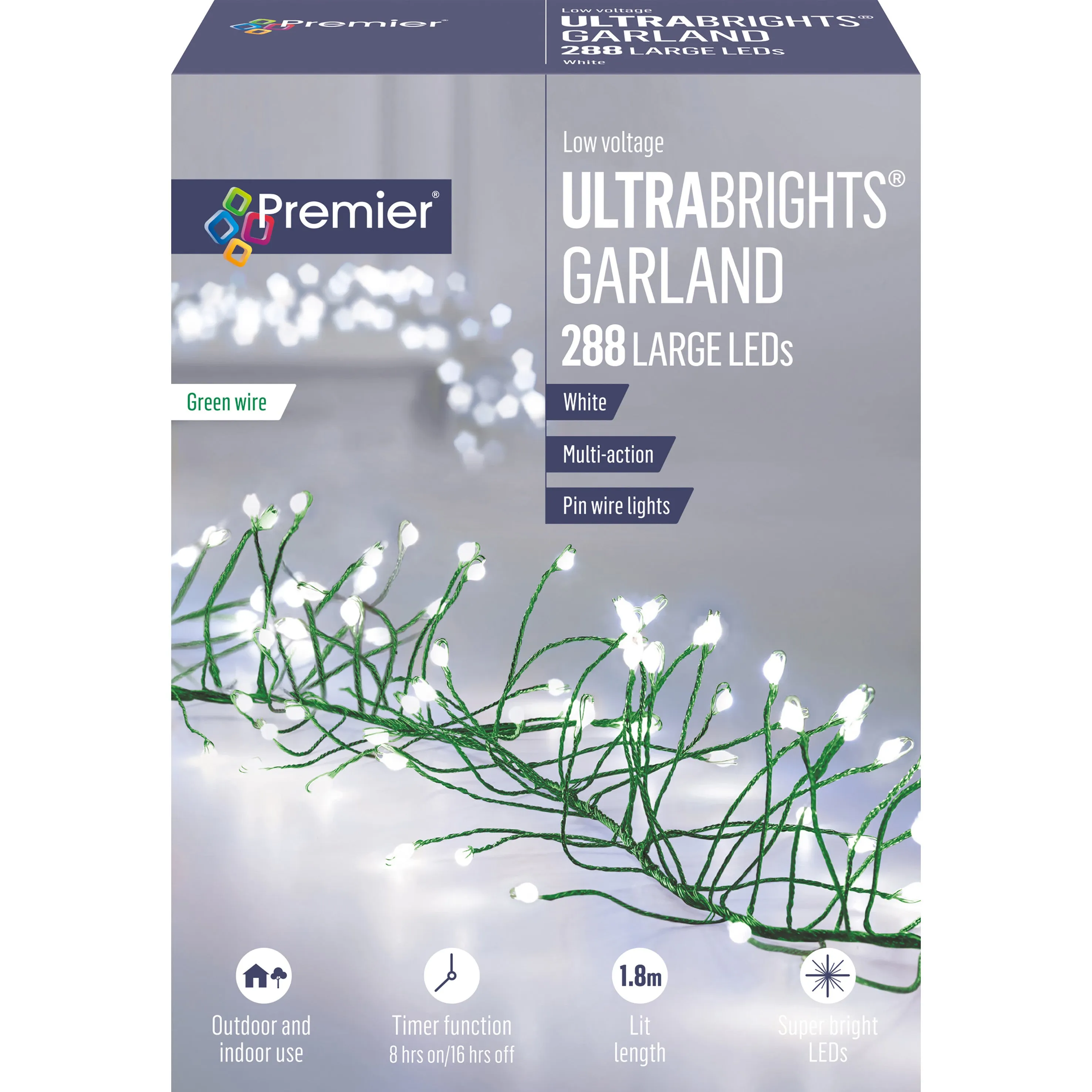 288L LED UltraBright Cluster Garland Green Wire- White