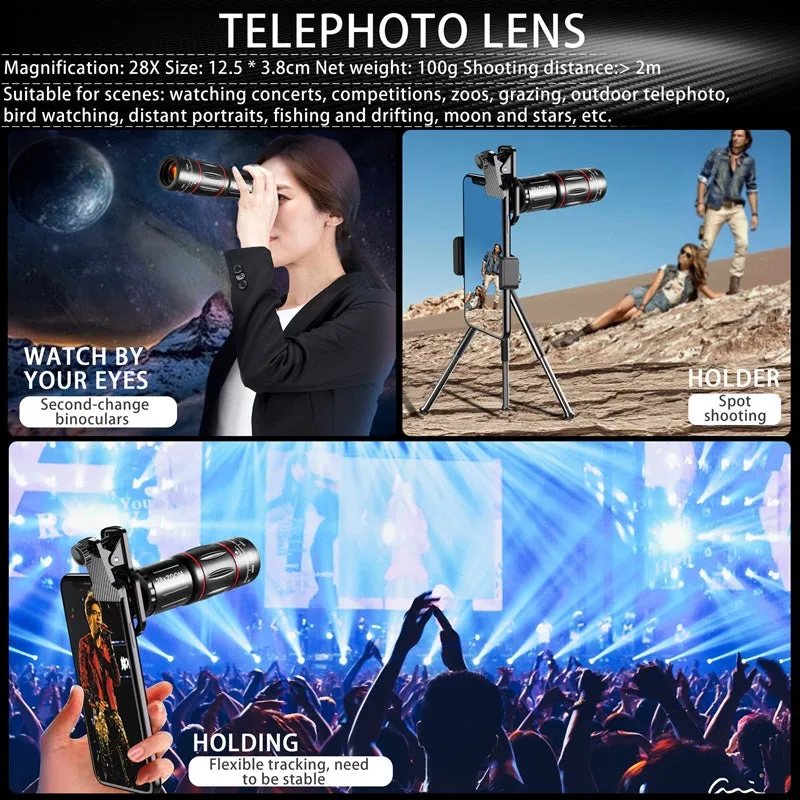 28X HD Macro and Telephoto Lens Set for Smartphone