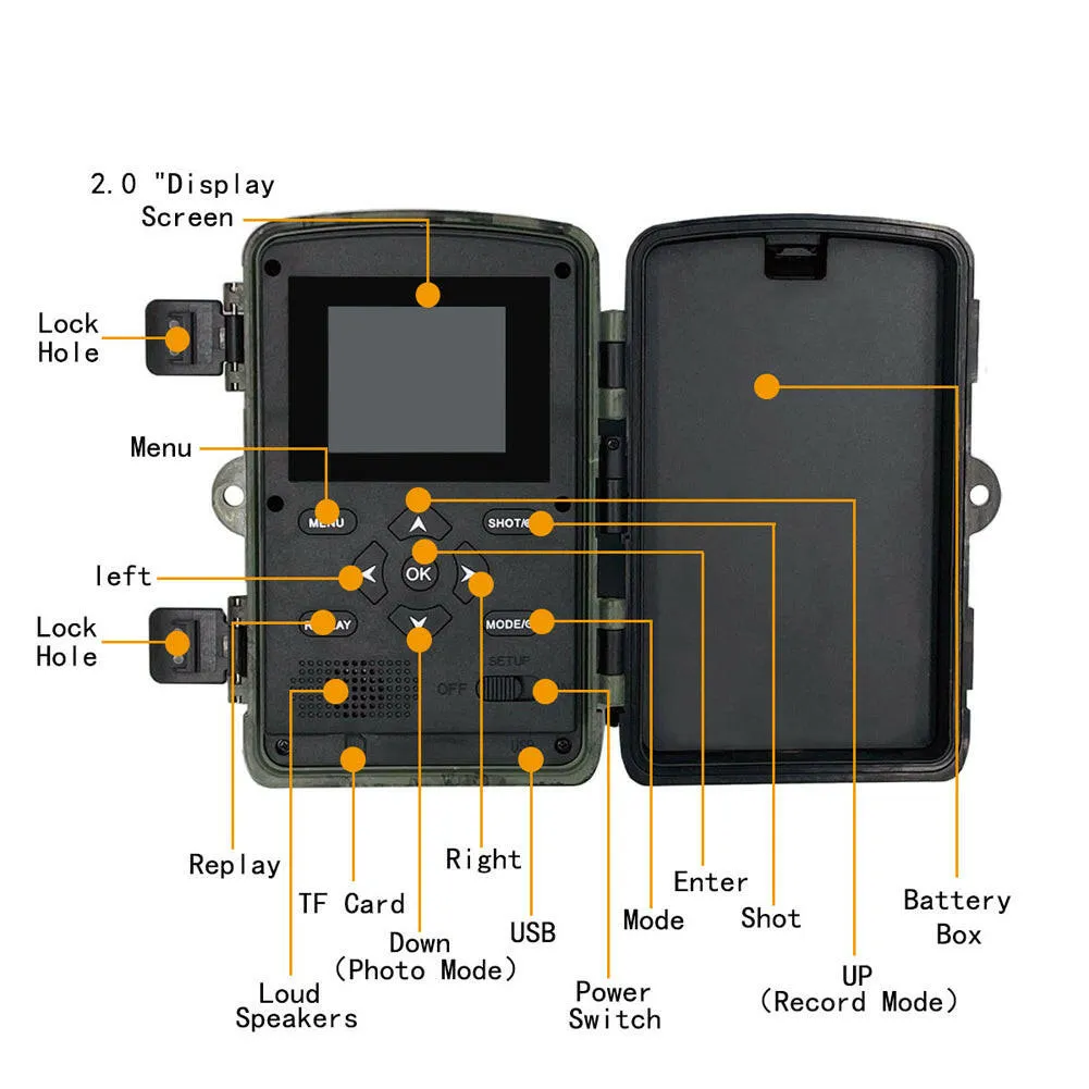36MP 1080P  Day Night Photo Video Taking Camera Multi-function Outdoor Huntings Animal Observation House Monitoring Camera IP54 Waterproof 2.0 Inch Display 12 Languages with 34 Infrared Lights Camera