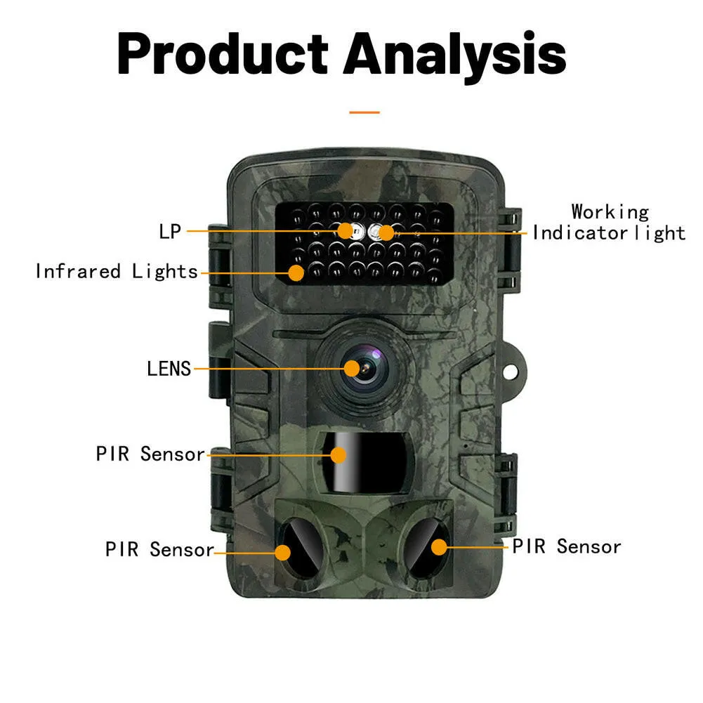 36MP 1080P  Day Night Photo Video Taking Camera Multi-function Outdoor Huntings Animal Observation House Monitoring Camera IP54 Waterproof 2.0 Inch Display 12 Languages with 34 Infrared Lights Camera