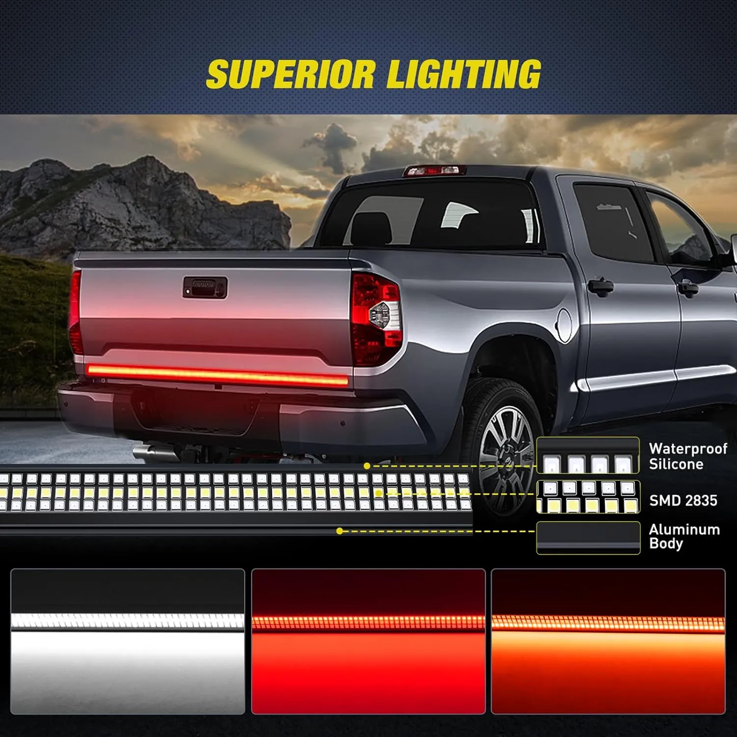 60 Inch Aluminum Frame Triple Row 1200 Leds Red White Light Strip