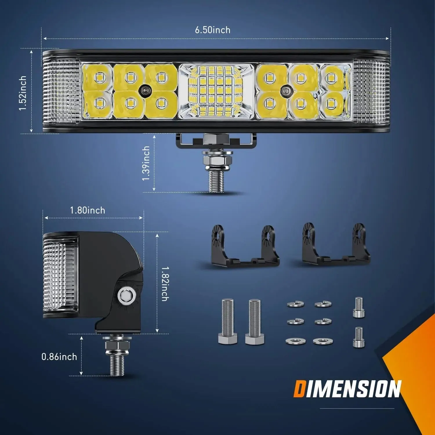 6.5 Inch 60W Side Shooter Quadruple Row Spot Flood LED Light Bars (Pair)