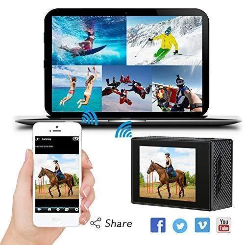 AKASO Brave 4 4K 20MP WiFi Action Camera Ultra HD with EIS 30m Underwater Waterproof Camera Remote Control 5X Zoom Underwater Camcorder with 2 Batteries and Helmet Accessories Kit