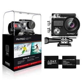 AKASO Brave 4 4K 20MP WiFi Action Camera Ultra HD with EIS 30m Underwater Waterproof Camera Remote Control 5X Zoom Underwater Camcorder with 2 Batteries and Helmet Accessories Kit