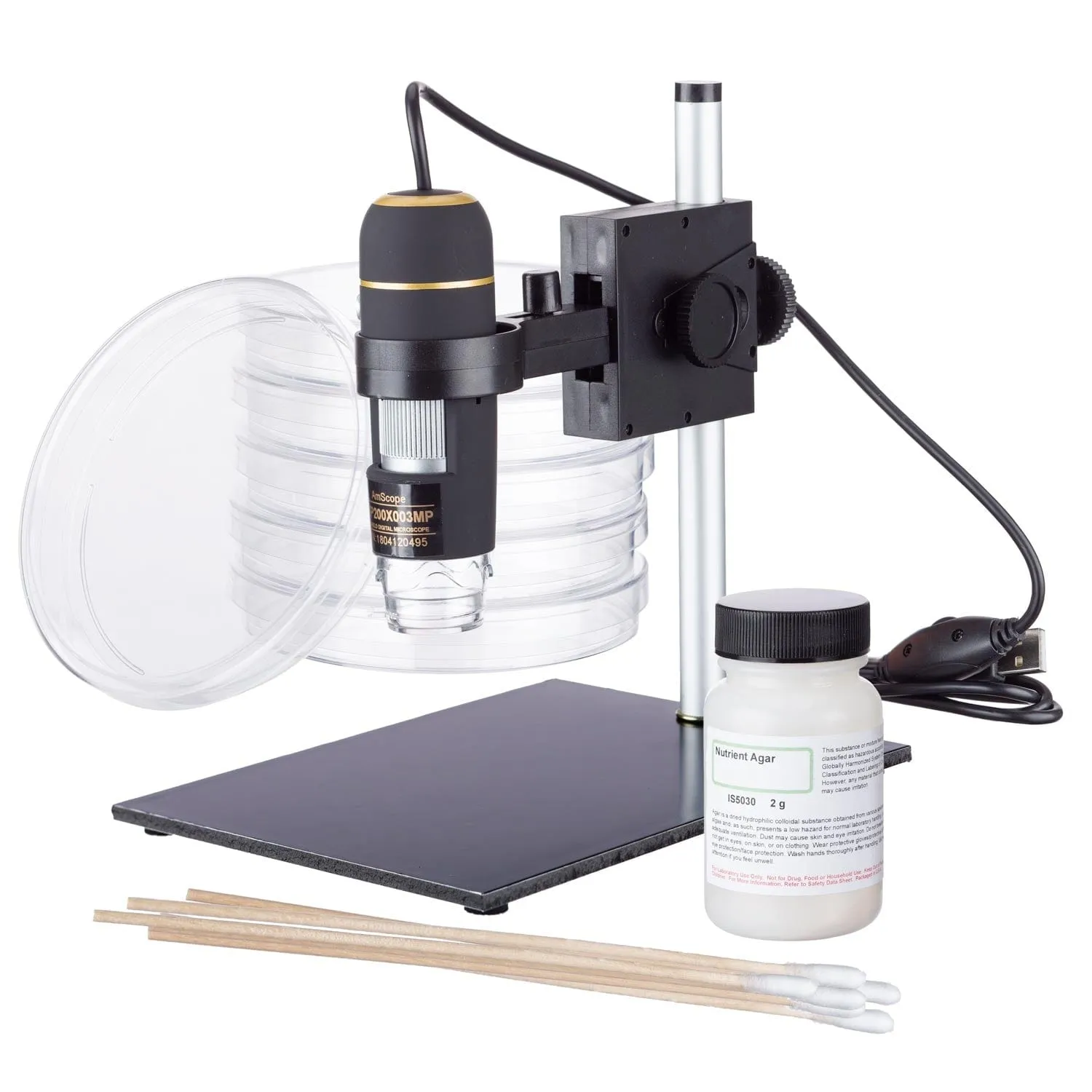 AmScope UTP Series STEM 0.3MP USB Handheld Digital Microscope on Track Stand with Bacteria Science Kit