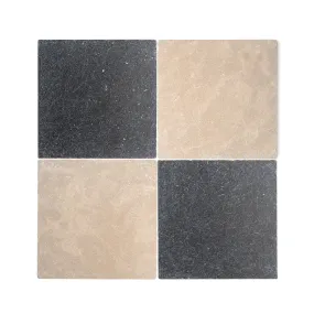Azru Sand & Cinder 12x12 Moroccan Limestone & Marble | Tumbled & Honed – Checkerboard Bundle