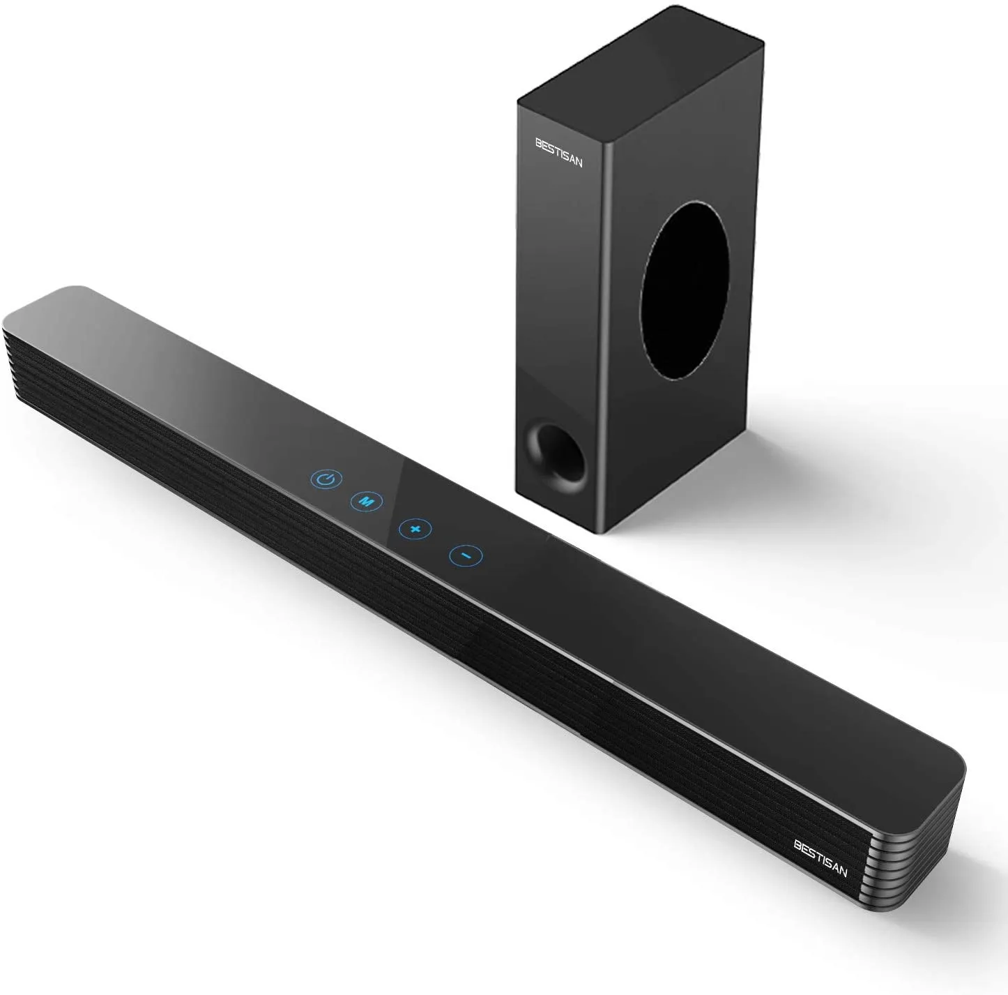 Bestisan Sound Bar/TV Sound Bar with Wired Subwoofer, 120W 2.1 Soundbar, Wired &amp; Wireless Bluetooth 5.0 Speaker for TV, 25 Inch, Optical/Aux/Coaxial, Bass Adjustable Surround Sound for Home Theater | Open Box