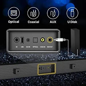 Bestisan Sound Bar/TV Sound Bar with Wired Subwoofer, 120W 2.1 Soundbar, Wired &amp; Wireless Bluetooth 5.0 Speaker for TV, 25 Inch, Optical/Aux/Coaxial, Bass Adjustable Surround Sound for Home Theater | Open Box