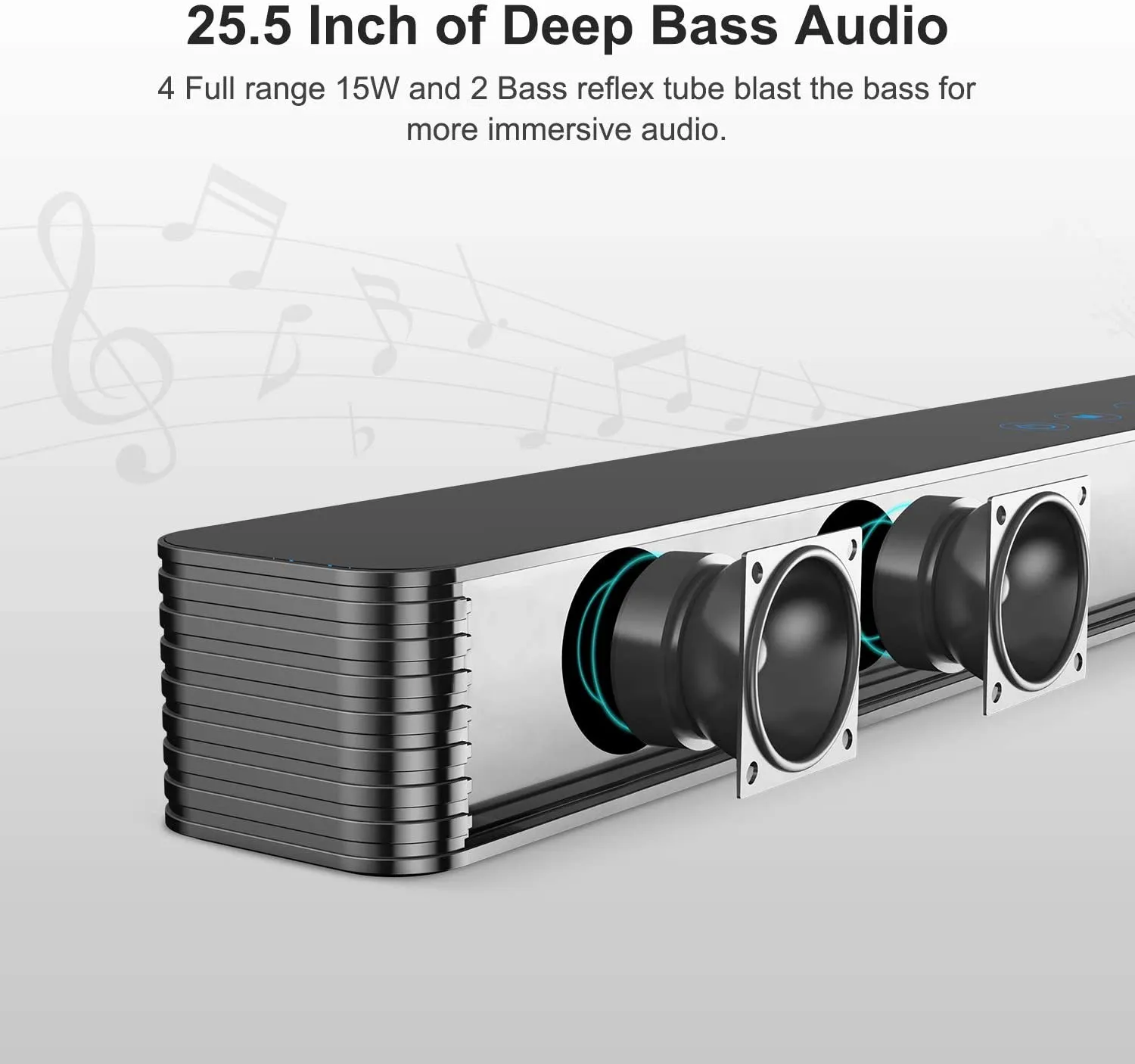 Bestisan Sound Bar/TV Sound Bar with Wired Subwoofer, 120W 2.1 Soundbar, Wired &amp; Wireless Bluetooth 5.0 Speaker for TV, 25 Inch, Optical/Aux/Coaxial, Bass Adjustable Surround Sound for Home Theater | Open Box