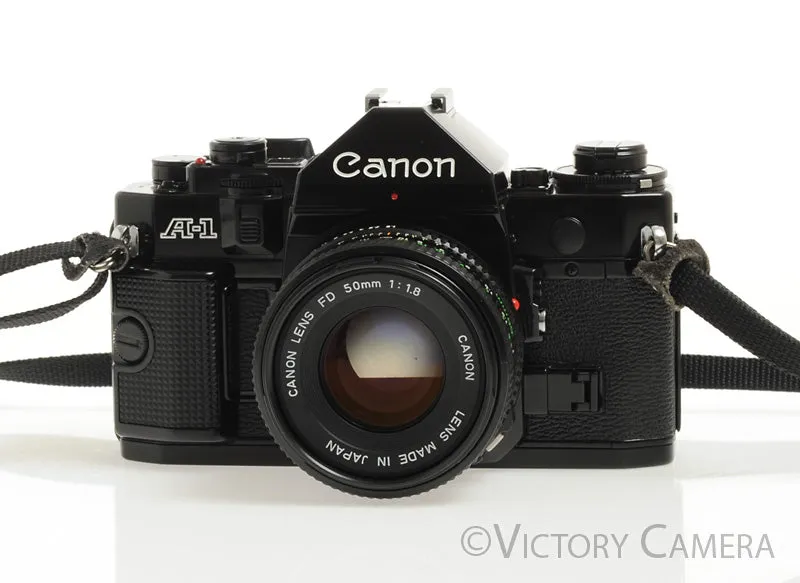 Canon A-1 A1 35mm Black Camera w/ 50mm F1.8 Lens -New Seals, No Squeak- [EX ]