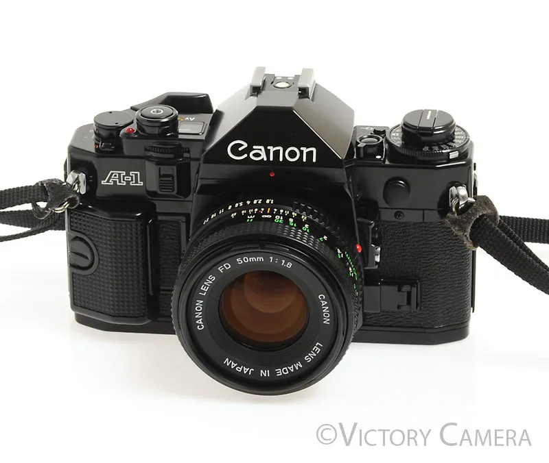 Canon A-1 A1 35mm Black Camera w/ 50mm F1.8 Lens -New Seals, No Squeak- [EX ]