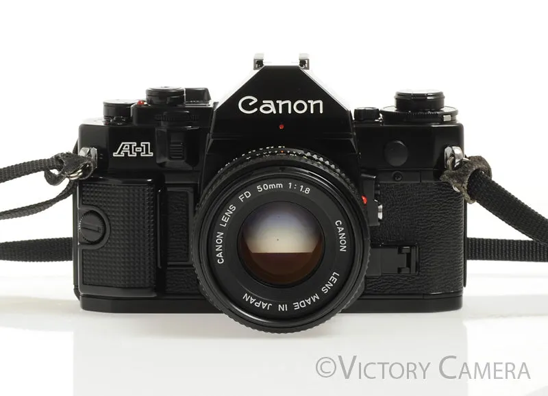 Canon A-1 A1 35mm Black Camera w/ 50mm F1.8 Lens -New Seals, No Squeak- [EX ]