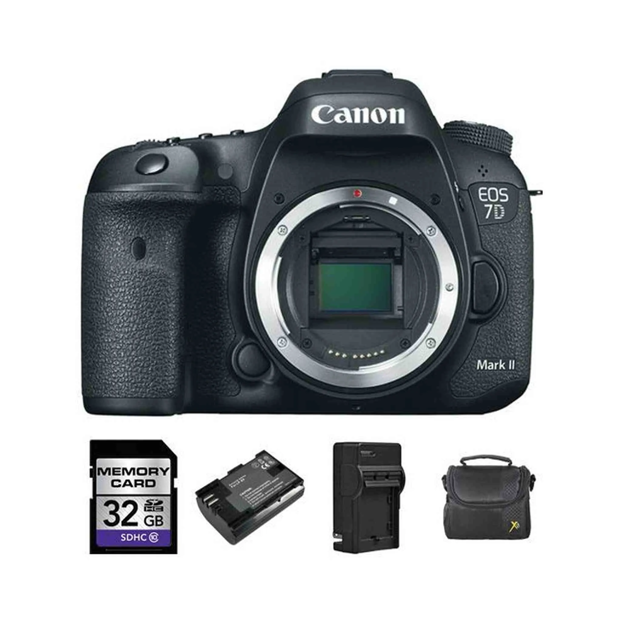 Canon EOS 7D Mark II DSLR Camera   2 Batteries, 32GB Card Bundle