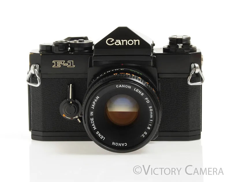 Canon F1 F-1 Black 35mm Camera Body w/ 50mm f1.8 Lens -New Seals- [Near Mint]