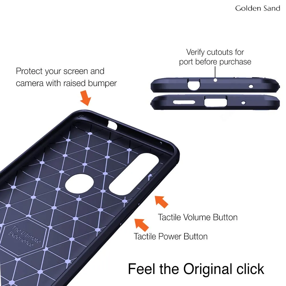 Carbon Fibre Series Shockproof Armor Back Cover for Moto One Action 6.3 inch, Blue