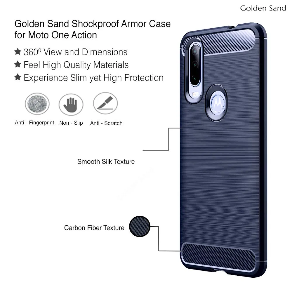 Carbon Fibre Series Shockproof Armor Back Cover for Moto One Action 6.3 inch, Blue