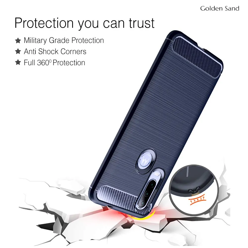 Carbon Fibre Series Shockproof Armor Back Cover for Moto One Action 6.3 inch, Blue