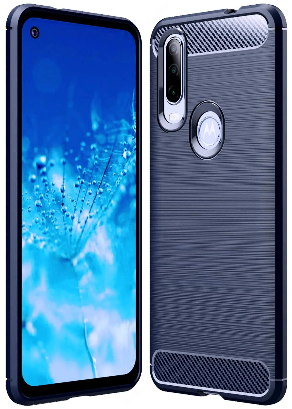 Carbon Fibre Series Shockproof Armor Back Cover for Moto One Action 6.3 inch, Blue