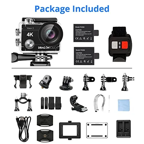 Dragon Touch 4K Action Camera 20MP Vision 3 Underwater Waterproof Camera