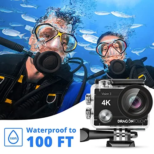 Dragon Touch 4K Action Camera 20MP Vision 3 Underwater Waterproof Camera