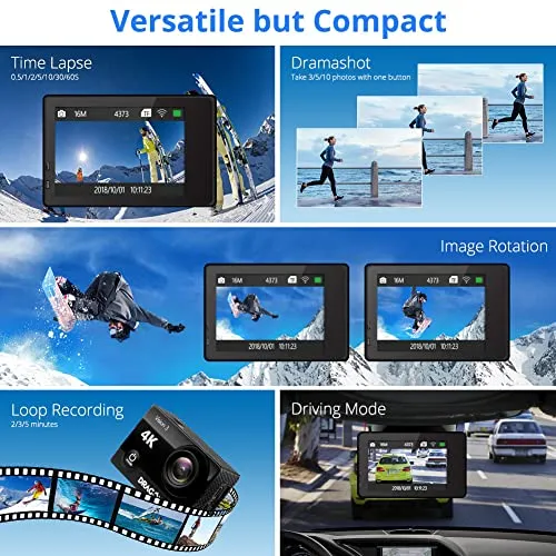 Dragon Touch 4K Action Camera 20MP Vision 3 Underwater Waterproof Camera