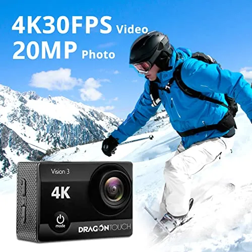 Dragon Touch 4K Action Camera 20MP Vision 3 Underwater Waterproof Camera