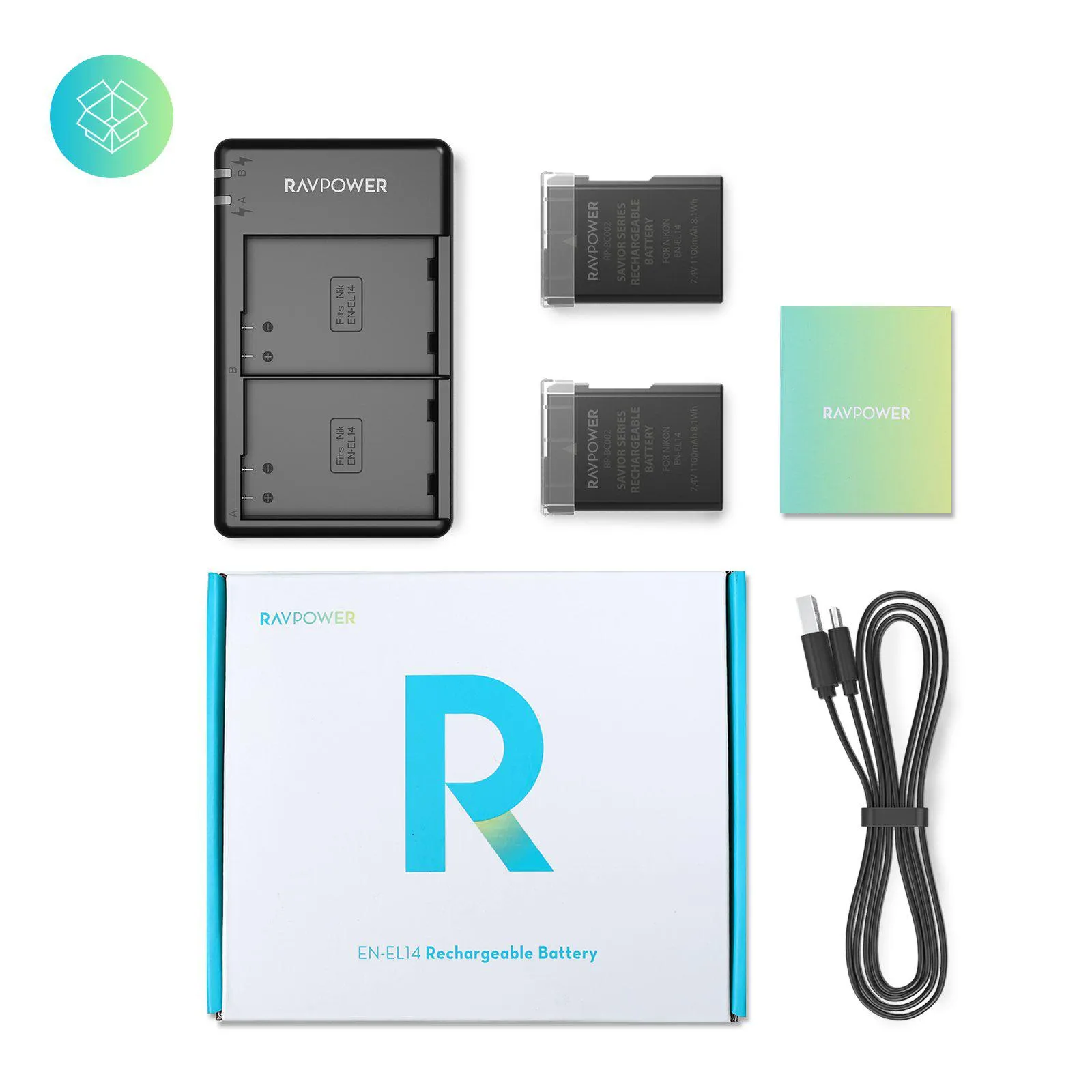 EN-EL14 Battery Charger & 2-Pack Rechargeable Li-ion Batteries