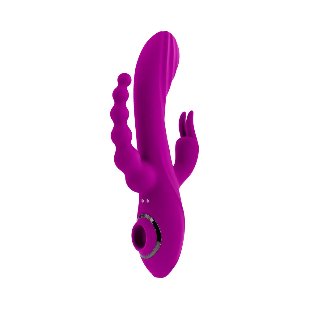 Evolved Fourgasm Rechargeable Triple Stim Vibe with Suction Silicone Purple