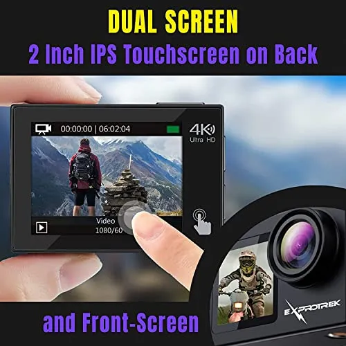 Exprotrek Action Camera 4K 60FPS with Touch Screen, EIS 170 °