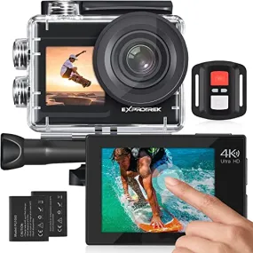 Exprotrek Action Camera 4K 60FPS with Touch Screen, EIS 170 °