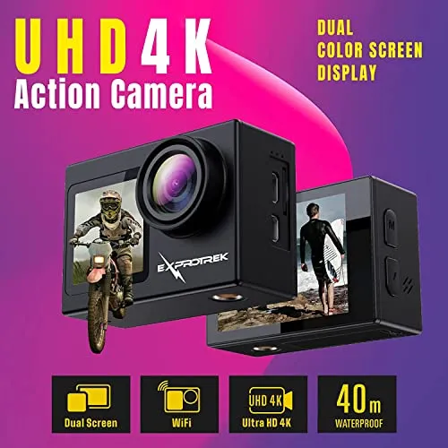 Exprotrek Action Camera 4K 60FPS with Touch Screen, EIS 170 °