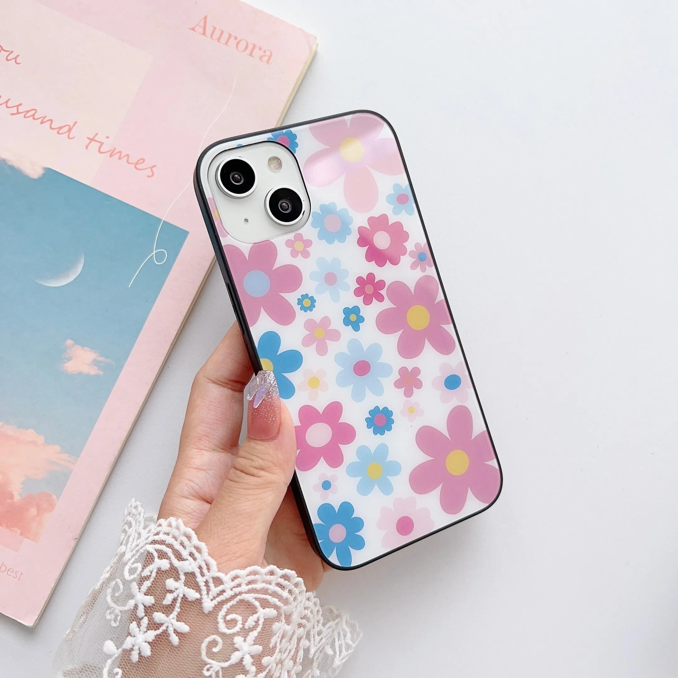 Floral Pattern Designer Glass Case