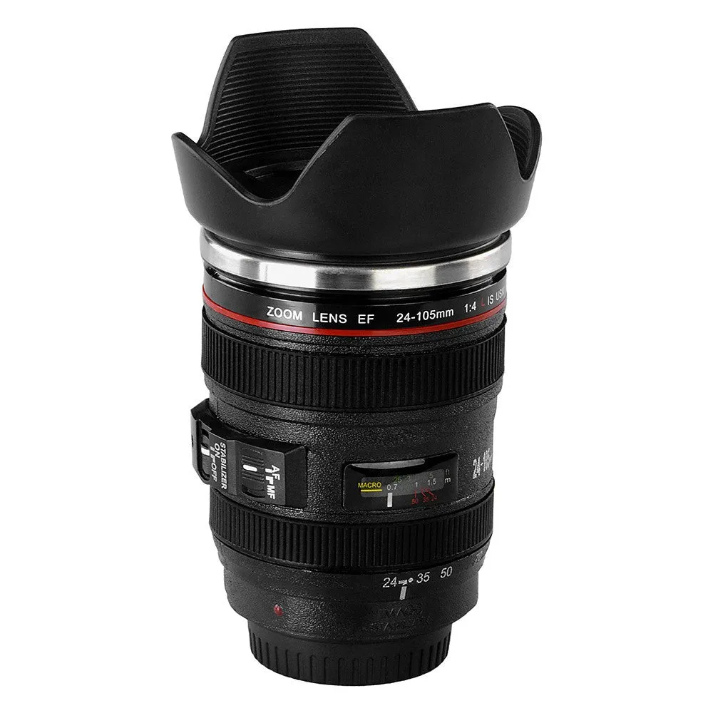 Fotodiox Thermo LenzCup - Self Stirring Insulated Tumbler, Coffee, and Refreshment Mug - Canon EF 24-105mm f/4L IS USM (1:1) Replica, 8oz **Clearance**