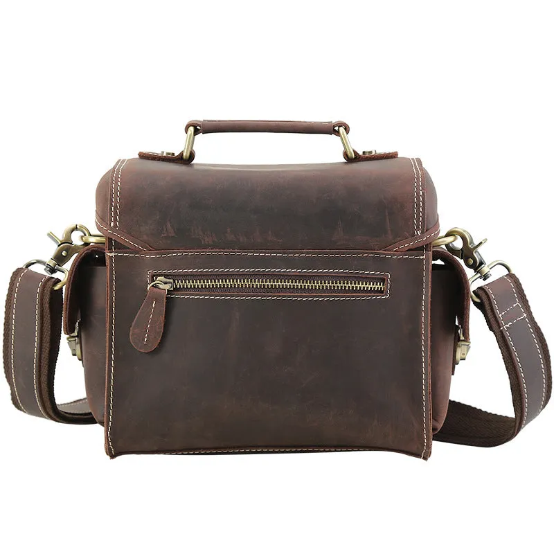 Full Grain Leather Camera Bag Men DSLR Camera Bag Shoulder Messenger Bag