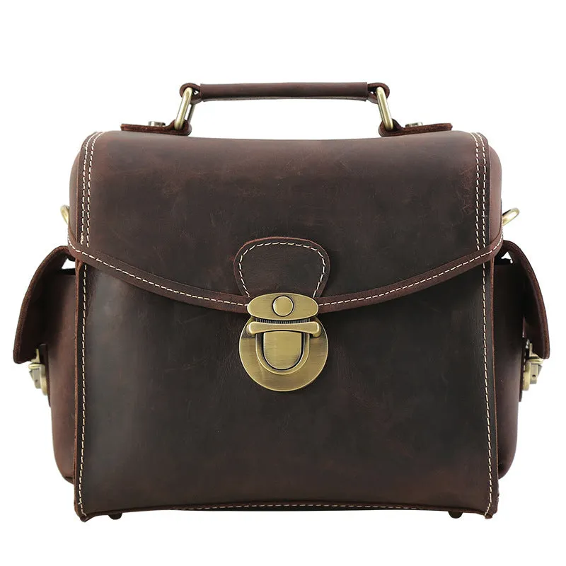 Full Grain Leather Camera Bag Men DSLR Camera Bag Shoulder Messenger Bag
