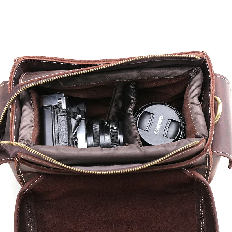 Full Grain Leather Camera Bag Men DSLR Camera Bag Shoulder Messenger Bag