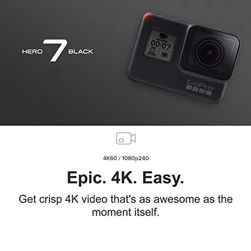 GoPro HERO7 Black   Extra Battery - E-Commerce Packaging - Waterproof Digital Action Camera with Touch Screen 4K HD Video 12MP Photos Live Streaming Stabilization