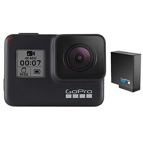 GoPro HERO7 Black   Extra Battery - E-Commerce Packaging - Waterproof Digital Action Camera with Touch Screen 4K HD Video 12MP Photos Live Streaming Stabilization