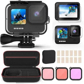 GoPro HERO9 Black with Waterproof Housing   Glass Screen Protector   Silicone Case   Carrying Case   Lens Caps   Color Correction Filters