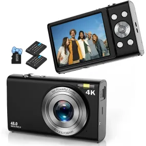 HICSHON DC402 Digital Camera 4K 48MP w/ 32GB TF Card for Teens Adult Beginner Kids, Black