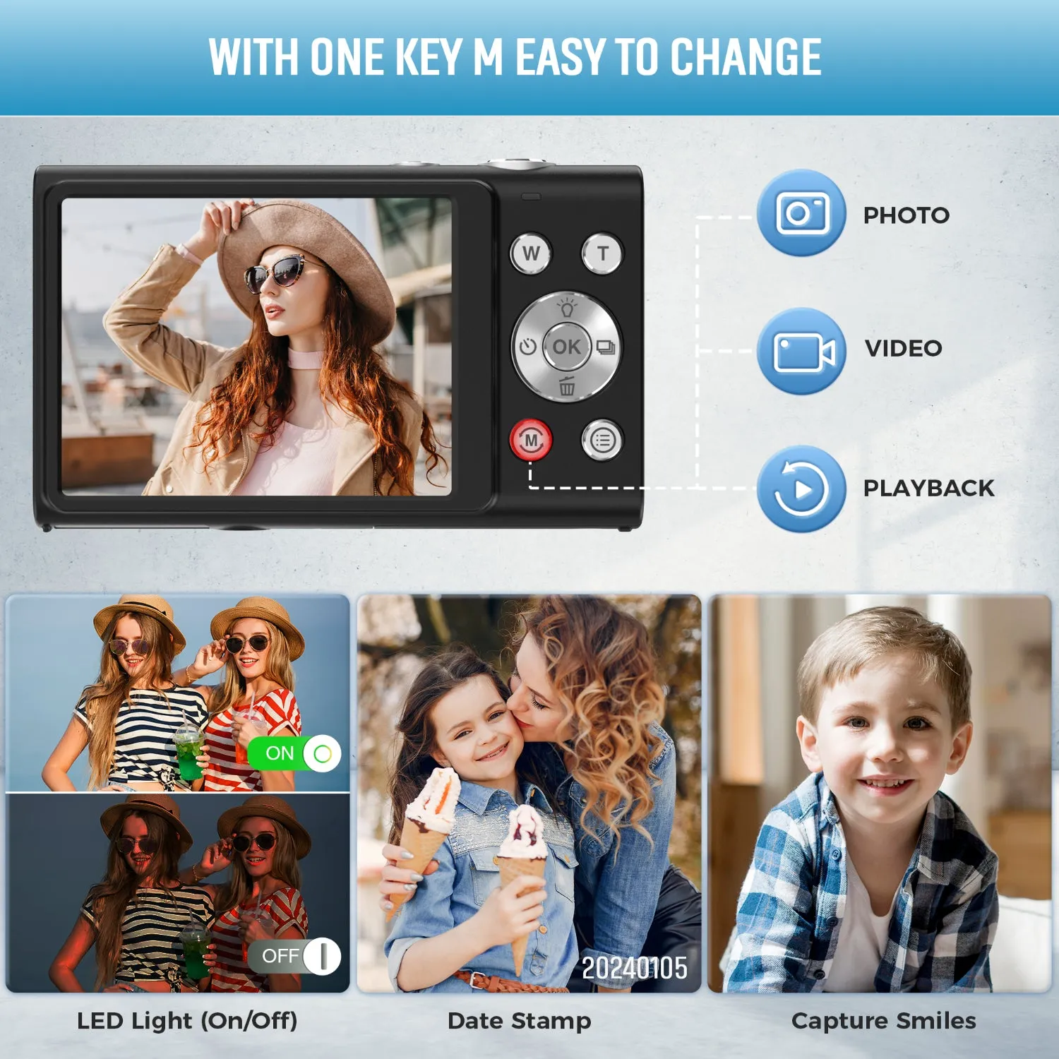 HICSHON DC402 Digital Camera 4K 48MP w/ 32GB TF Card for Teens Adult Beginner Kids, Black