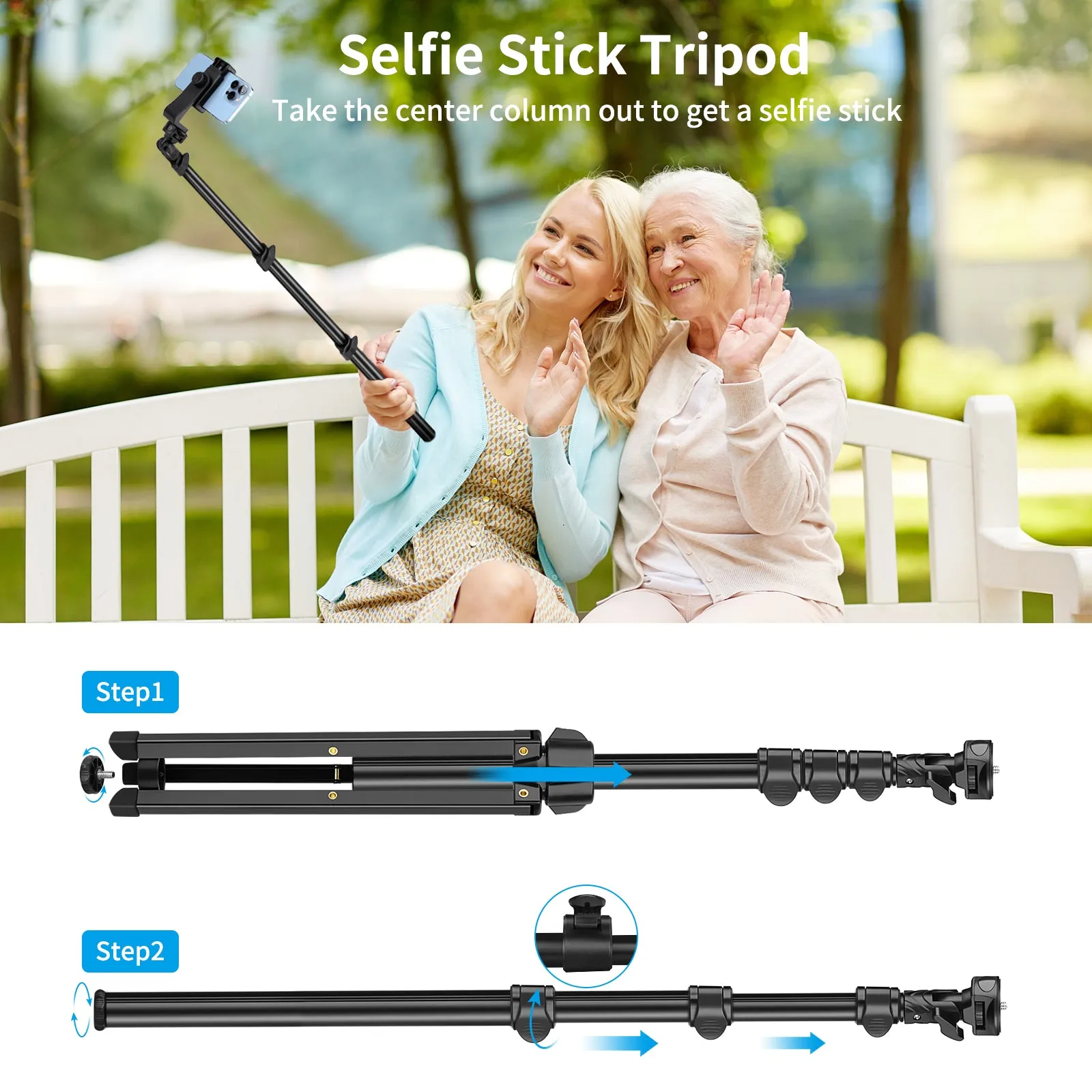 JOILCAN 56" Phone Tripod for iPhone, Aluminum Selfie Stick Tripod with Wireless Remote Control & Phone Holder, Extendable Tripod for Smartphone, Compatible with iPhone & Android Phones, DSLR Camera(EU)