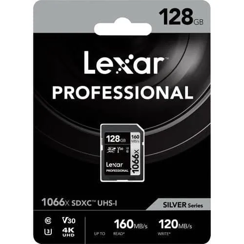 Lexar Professional Silver 128GB SDXC UHS-I 160MB/s Memory Card - V30