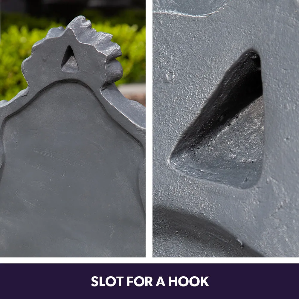 Lion Head Solar Water Fountain with LED, Polyresin, Dark Grey
