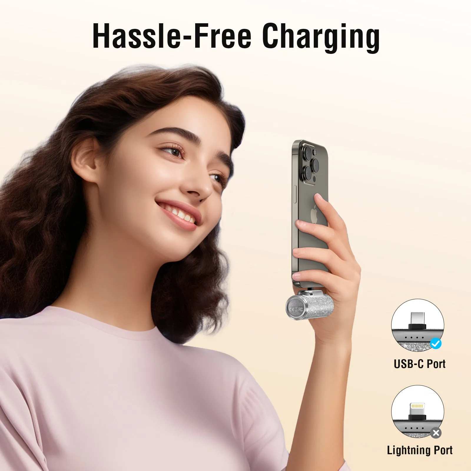 Mini Power Bank Finger Size 4500mAh USB-C Direct Plugin Black Silver Hassle-Free Charging