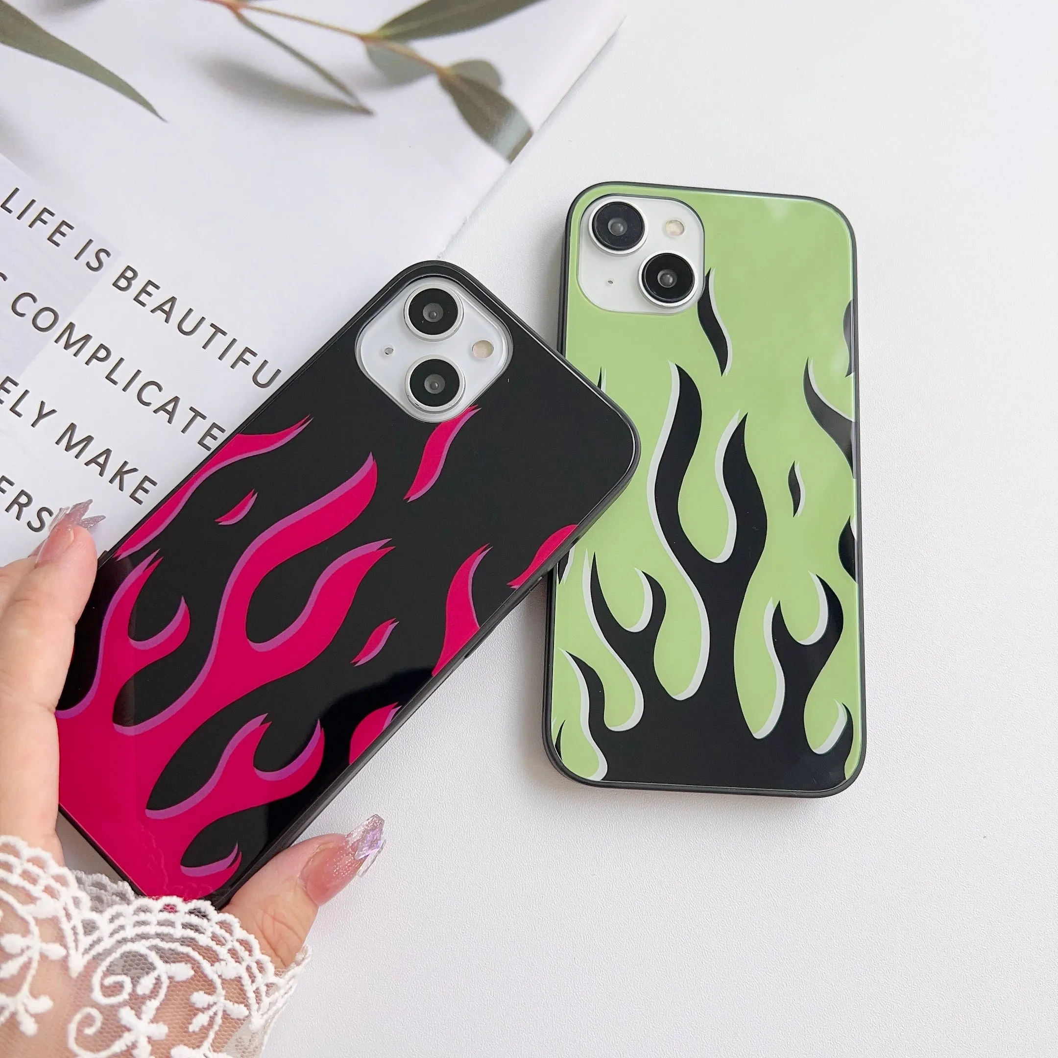 Multicolor Flames Glass Case