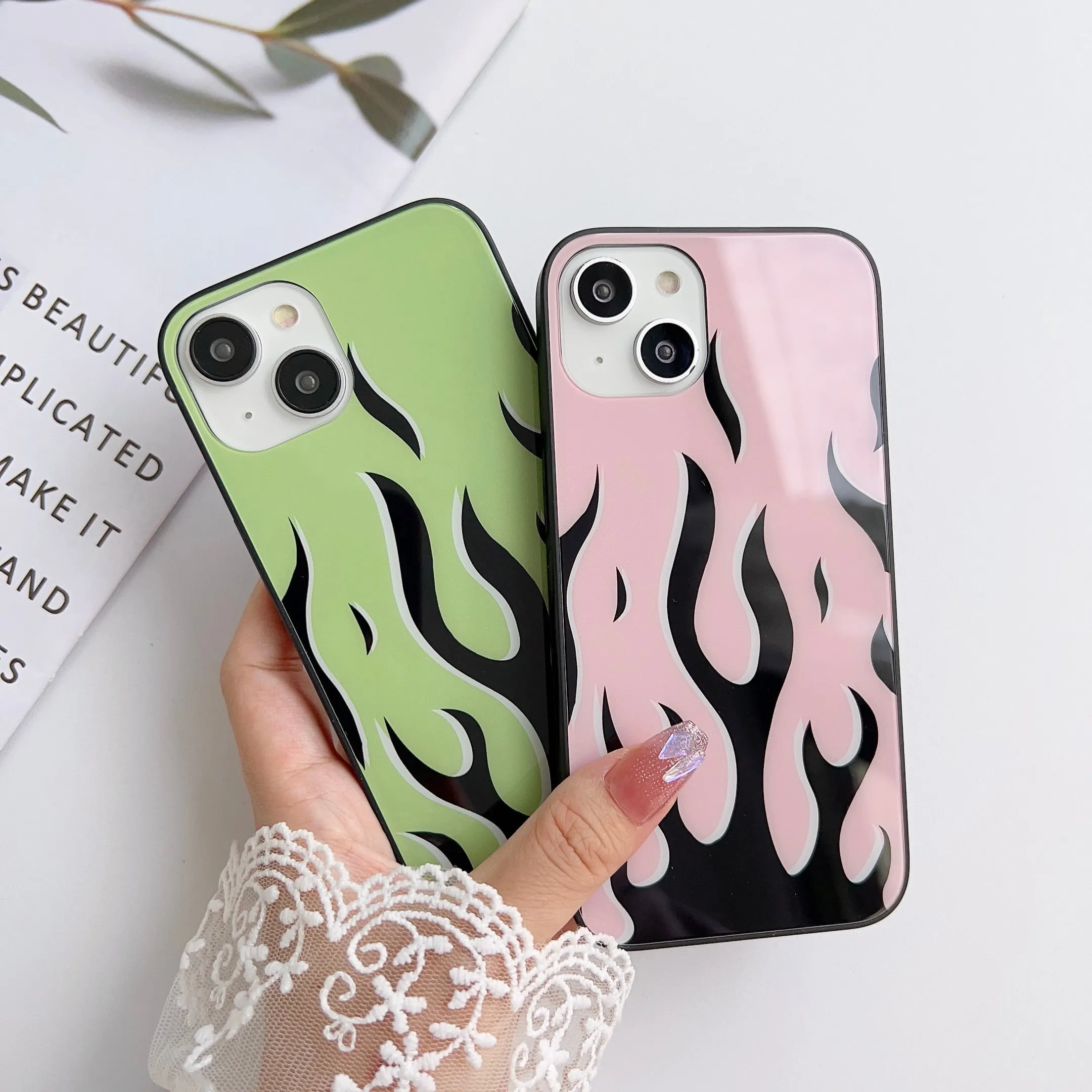 Multicolor Flames Glass Case